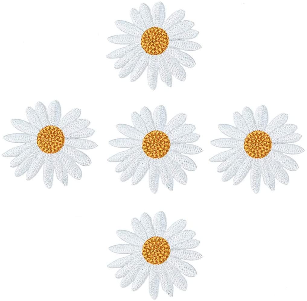 Cafurty 5 PCS Daisy Iron On Patches Sunflowers Sew On Appliques for Backpack Flowers Delicate Embroidery Decals Badges Logos Fabric DIY Crafts Repair Stickers Decoration for Hat Shoes Bags T-Shirt
