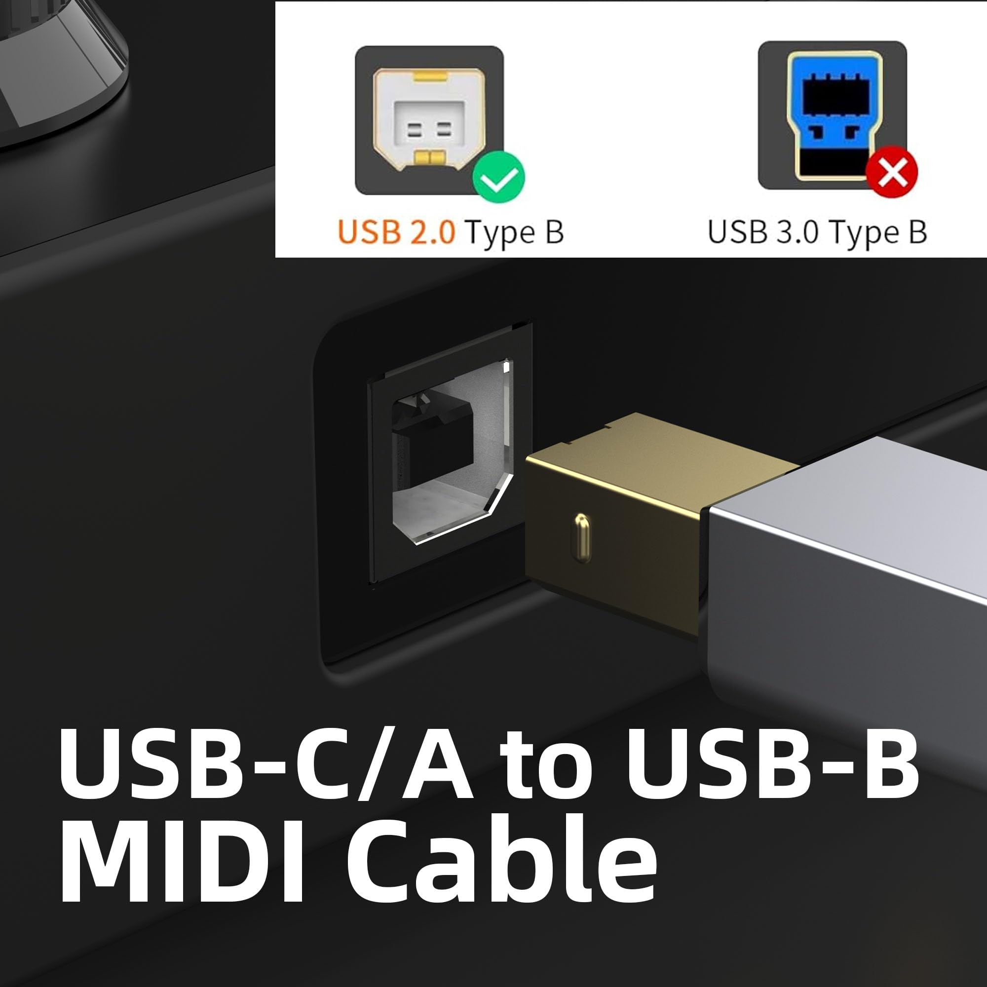 Cavo per stampante, 1,2 m, USB 2.0, cavo USB A e USB C a USB-B per MacBook, cavo 2 in 1 da USB C a USB B cavo per stampante con USB A-maschio a B maschio, cavo intrecciato per MacBook Pro, HP, Canon