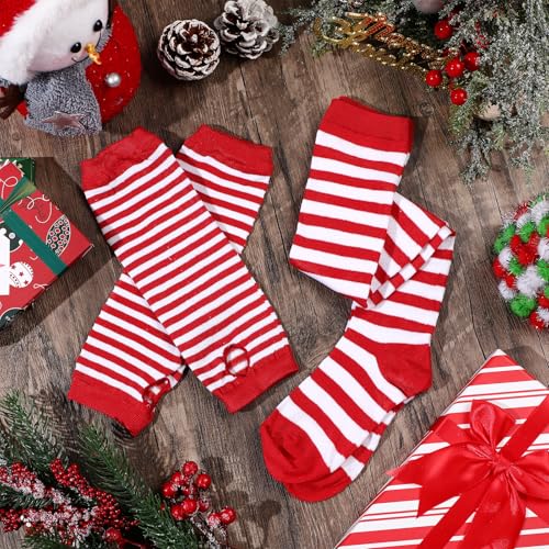 Image of Geyoga Arm Warmers Leg Warmers Striped Thigh High Socks Fingerless Gloves Stockings Christmas Halloween