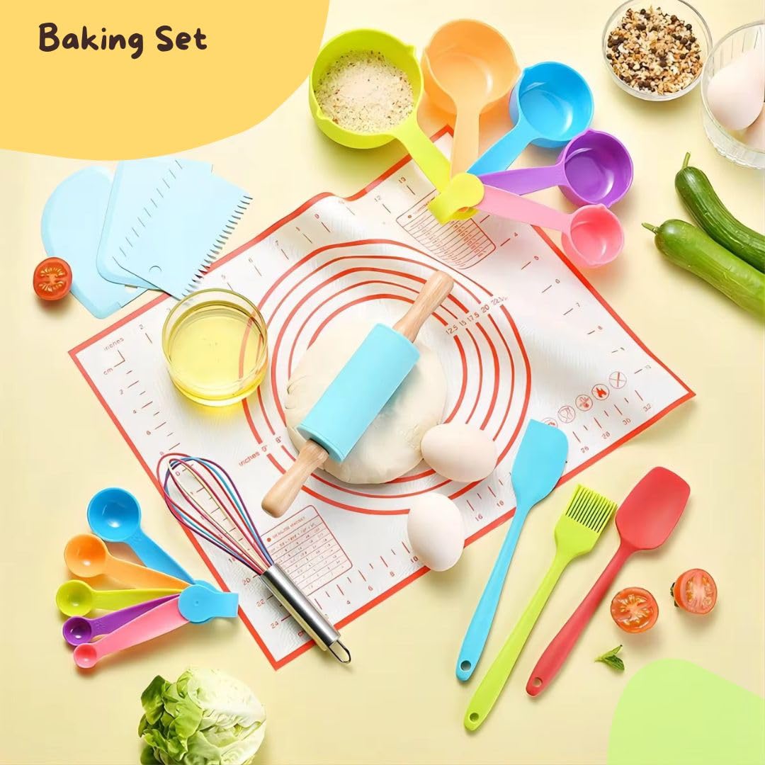 Kit Patisserie Enfant - Vrais Ustensiles De Cuisine Enfant -19 Pieces - Accessoires Montessori - Kit Cuisine Enfant- Cadeau Enfant 3ans, 4 ans, 5ans - Special Gateau, Cupcakes et Desserts - Educatif