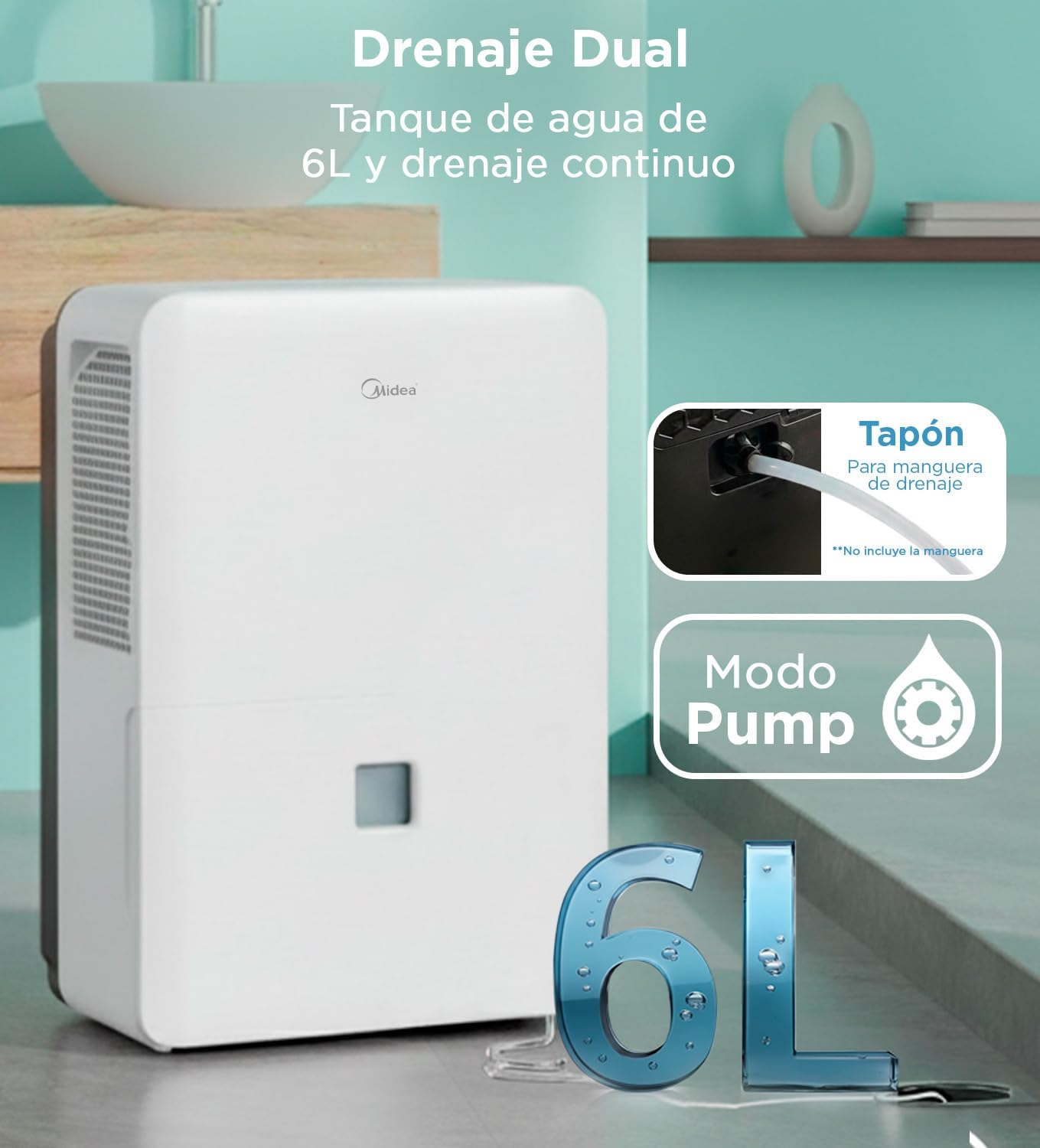 MIDEA Przemysłowy osuszacz powietrza o dużej pojemności 50 l do wilgotności wewnątrz do 112 m2 / 300 m3 - Osuszacze wilgoci duże przestrzenie z wyjmowanym zbiornikiem - demufier energooszczędny