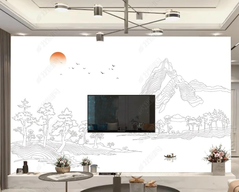 Papier peint intissé paysage chinois pour masquer un mur salon