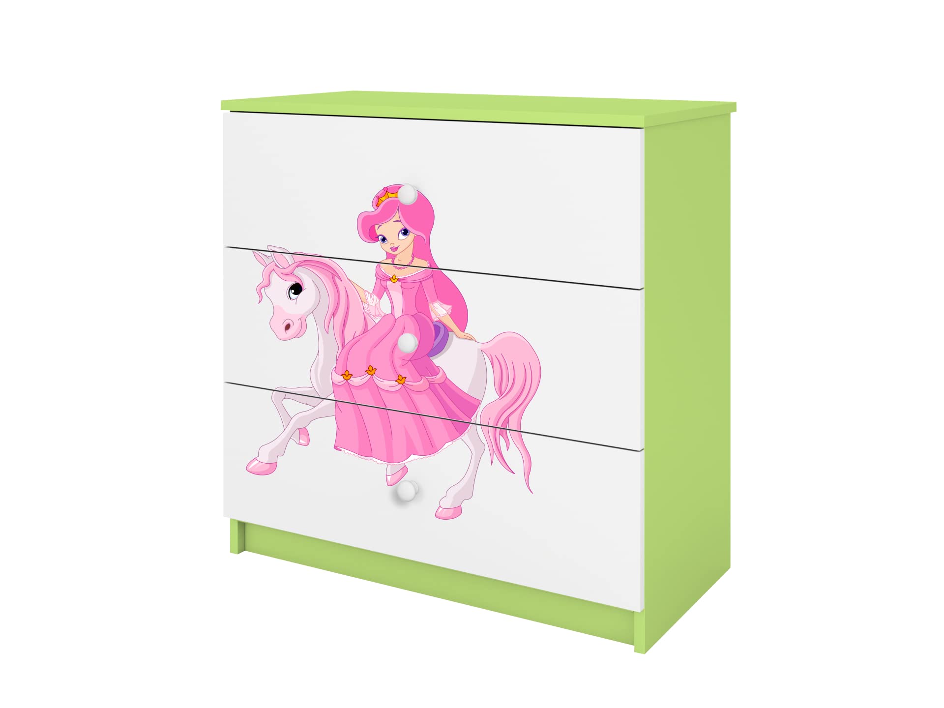Générique Cassettiera BABYDREAM - Principessa a Cavallo - in pannelli di particelle 81x41x80,5 cm, 3 cassetti, colore verde