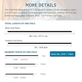 BRILLIANCE4U Aluminum Tent Pole 9ft, Tent Poles Replacement, Fits Female and Male Ends Tent, Lightweight Tent Pole Repair Kit, 7001 Aluminum Alloy Tent Rod, Outer Diameter 5/16 7.9mm, 2 Pole Pack