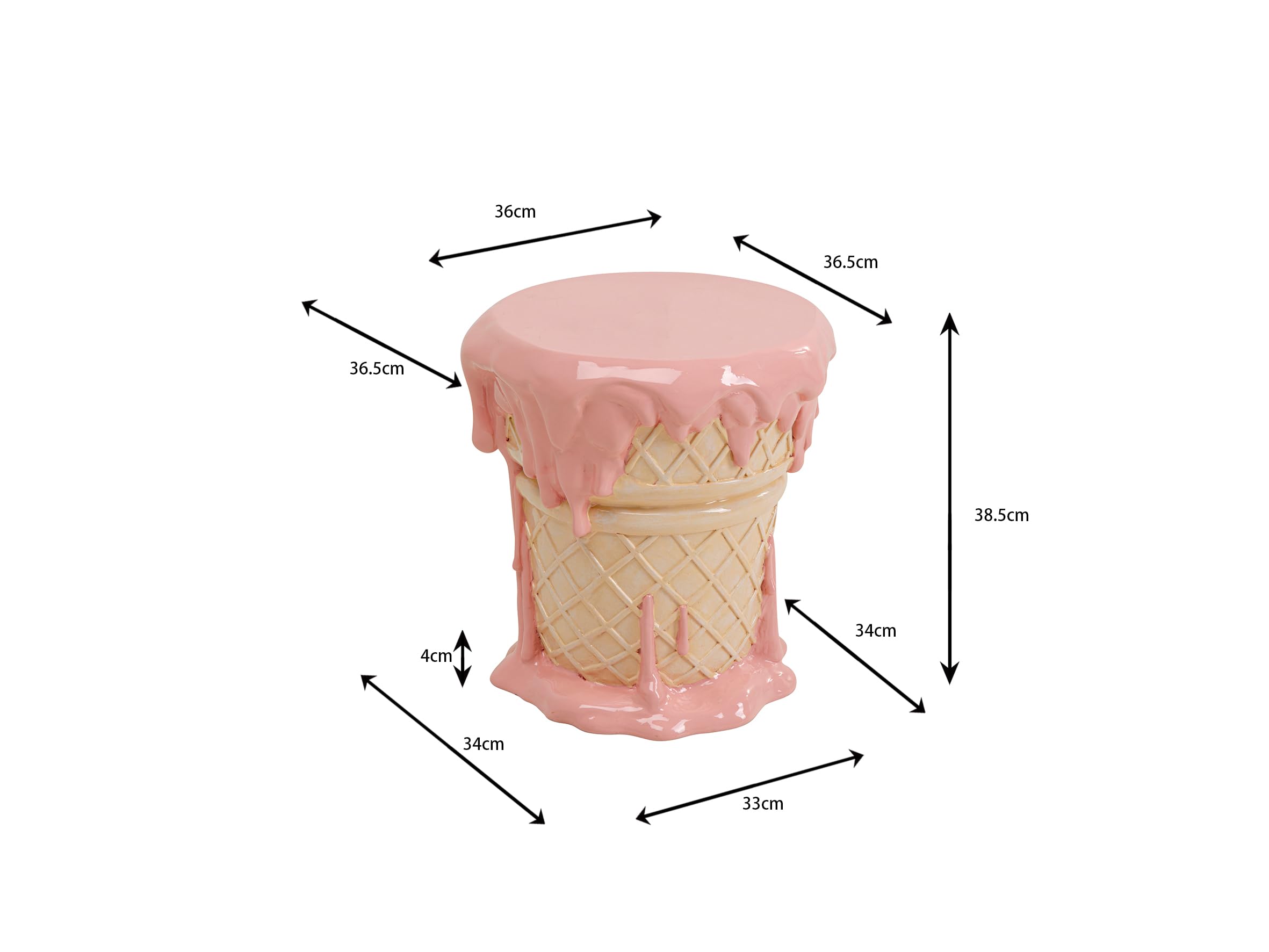 Kare Design Pouf Ice Cream, Rosa, diametro 36 cm (H 38 cm), in Polyresina con struttura in acciaio verniciato, design pop scultoreo, portata max 110 kg