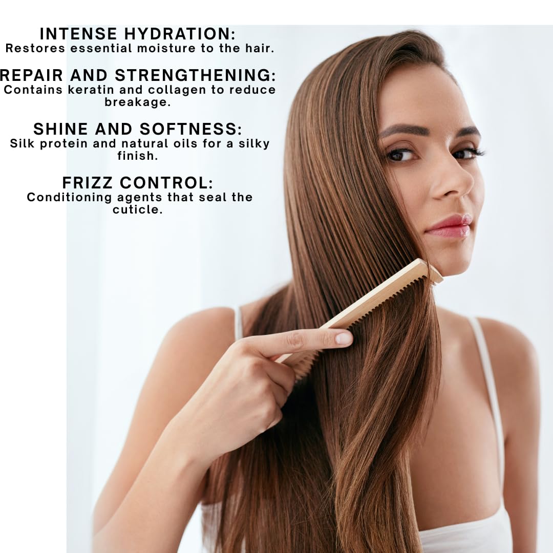 Gold hair mask, treatment deep conditioner for dry damaged hair, enriched with products natural keratin,collagen,argan oil, macadamia & rice protein, repairing hair mask of 16Oz. - Image 4