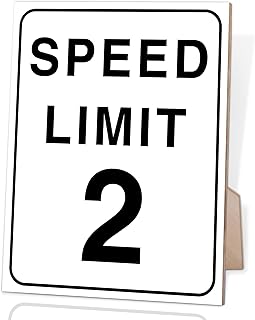 Race Car Speed Limit 2 Sign With Stand, White Black Funny Wood Street Warning Traffic Road Signs, for Race Car Birthday Party Decorations, 8 x 10 inch, Birthday Party Supplies for Boy Race Fans