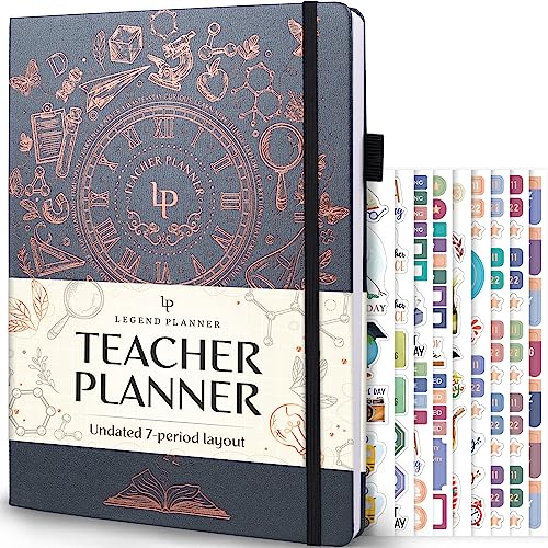 Legend Teacher Planner – Undated Lesson Plan Book for Teachers with Weekly & Monthly Calendars - Classroom Organization & School Year Planner – 21.5 x 28cm Hardcover (Mystic Grey)