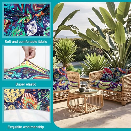 Image of 14 Pcs Stretch Patio Cushion Covers,Outdoor Couch Covers Replacement,Outdoor Couch & Sofa Slipcovers,for Patio Furniture Cushion Covers,Washable Reusable Furniture Protector (Rococo ,Cover Only)