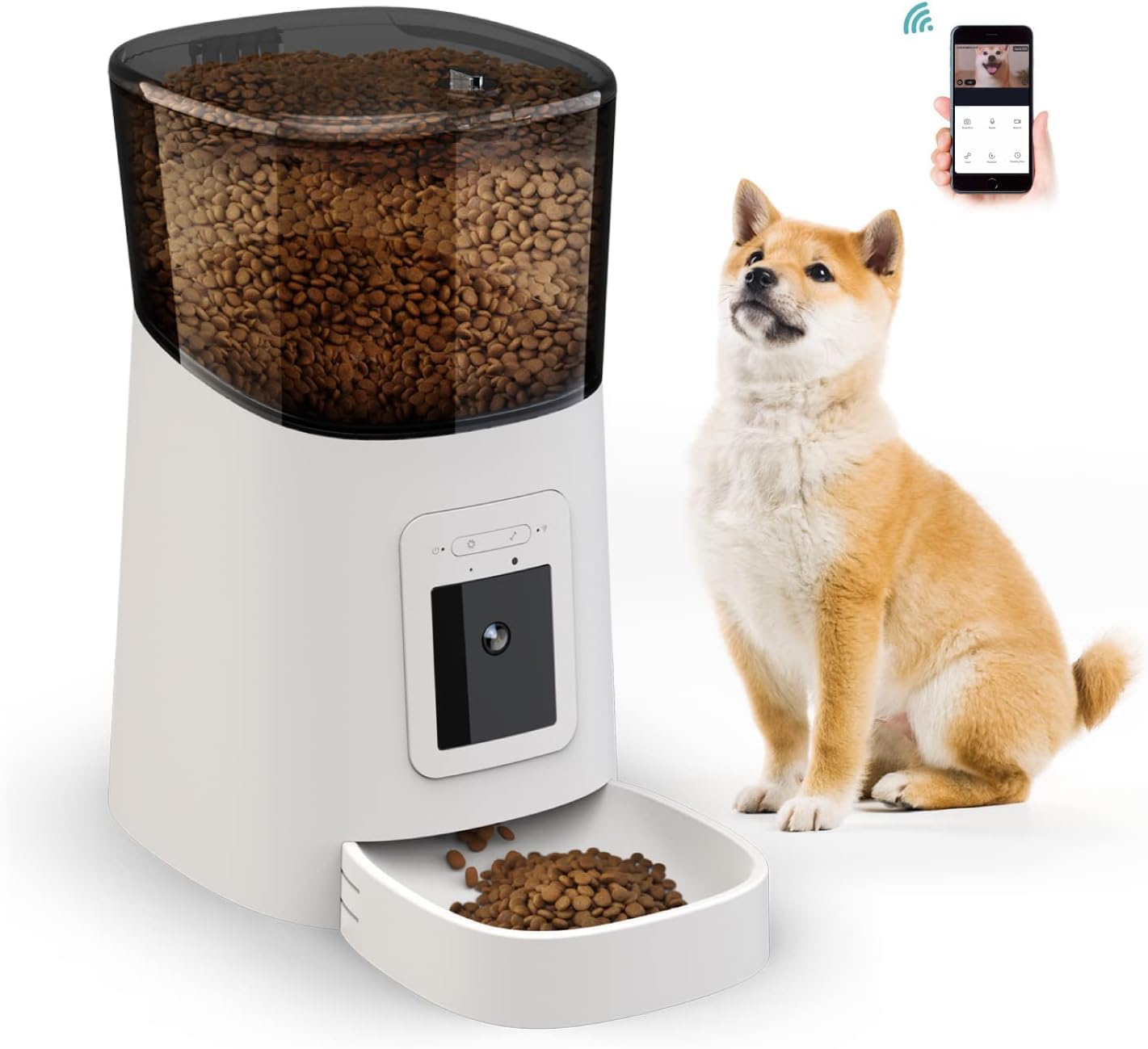 PETPASSSmart WIFI Cat Dog Feeder with Full HD Camera & Timer 6L,1080P HD Video with IR Night Vision, Real-Time Video Recording,Two Way Voice Intercom,Low Food & Blockage Sensor, Sound Alerts for Pets