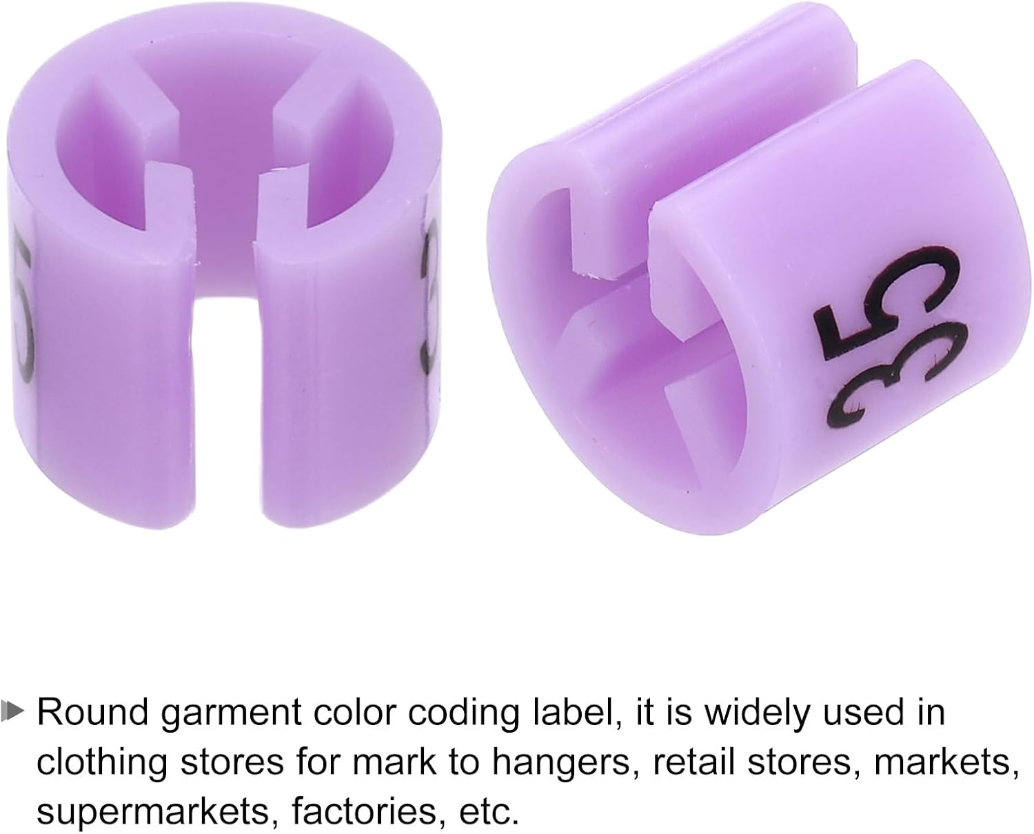 MECCANIXITY Clothes Hanger Marker Number 35 Tag Fit 3mm Rod Purple for Garment Clothing Color Coding, Pack of 100