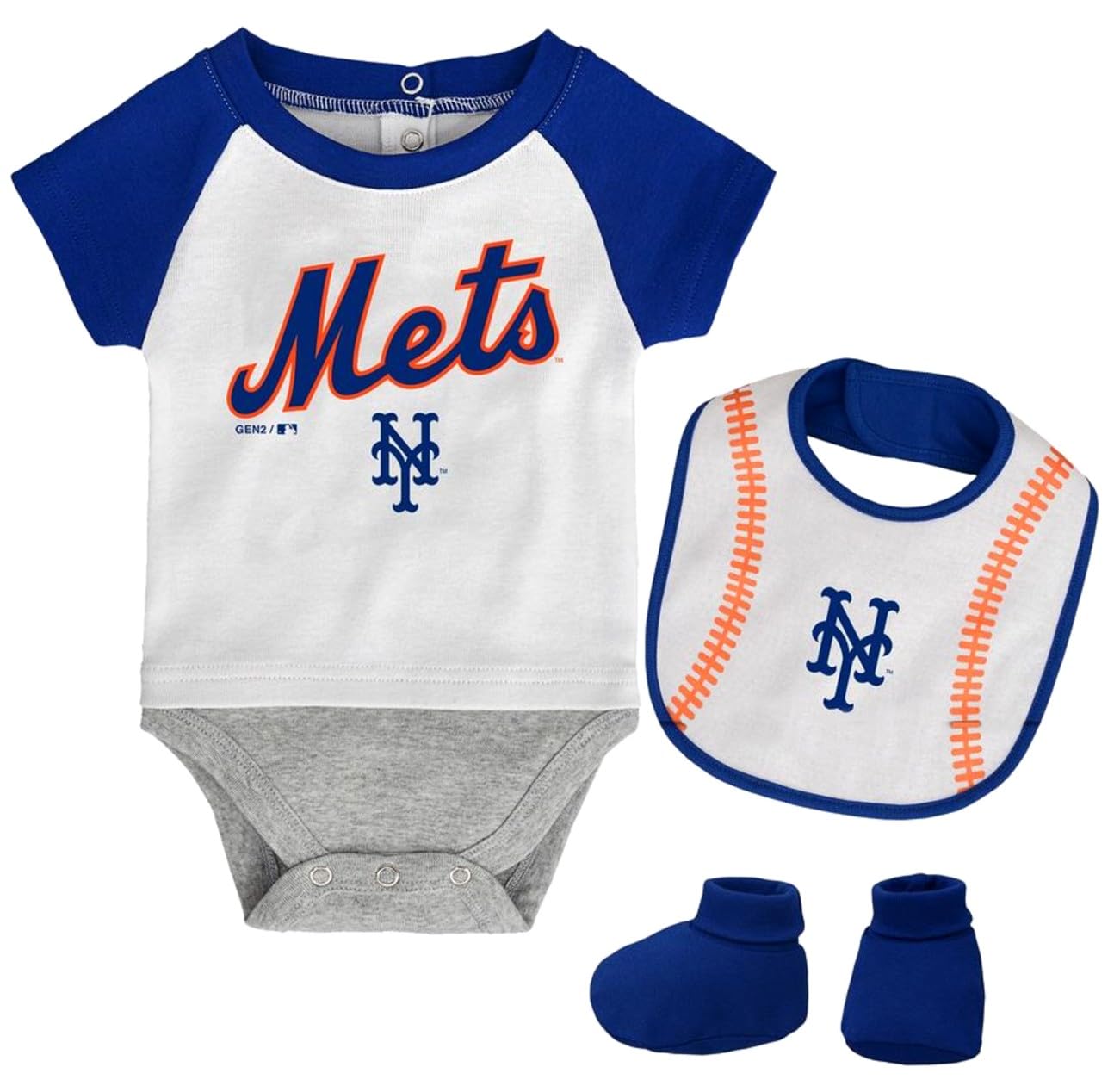 Gen 2 New York 3 Piece Set Infant One Piece Bodysuit Creeper - Team Colors (White, 6-9 Months, New York)