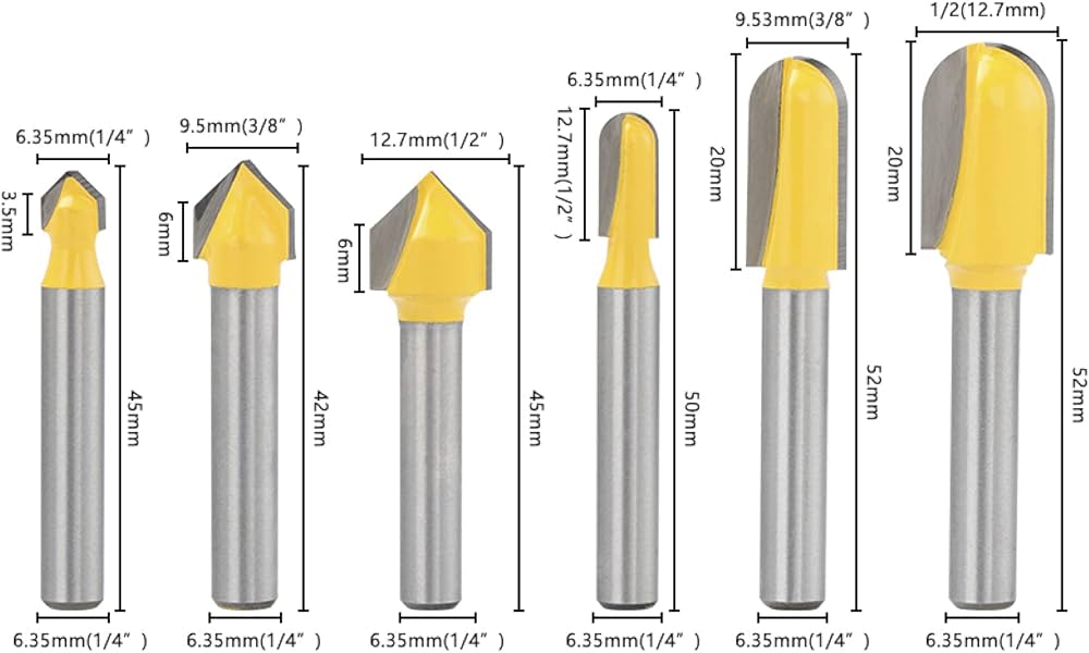 Amazon | JAINGU 1/4mmシャンクルータービットセット6pcsコアボックス