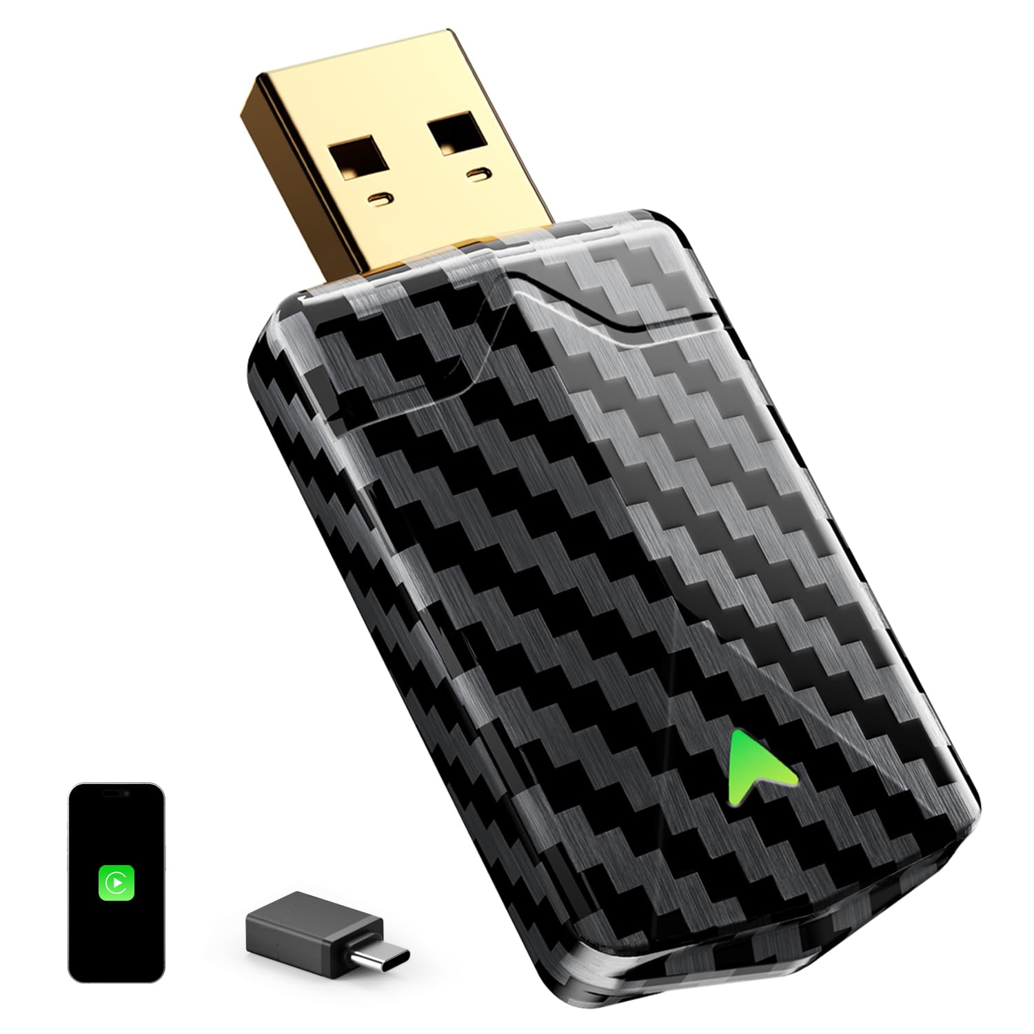 PTGTO 2025 Pro Mini Wireless CarPlay Adapter, Converts Wired to Wireless for CarPlay, Fast Stable Link, Low Latency, Easy Setup in 2016+ Wired Cars, iOS 10+, USB/Type-C Carbon Black