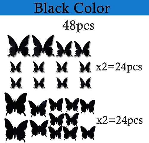 Miniatura 4 de Ewong Decoración de pared de mariposa 3D  48 piezas de decoración de mariposa negra para tartas  Decoración de pared de mariposa extraíble