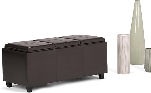 Miniatura 295 de Otomana rectangular de almacenamiento de cuero sintético Simpli Home Avalon., Cuero, Marrón Azul,Marrón Chocolate,Cloud gris,Gris oscuro,Azul