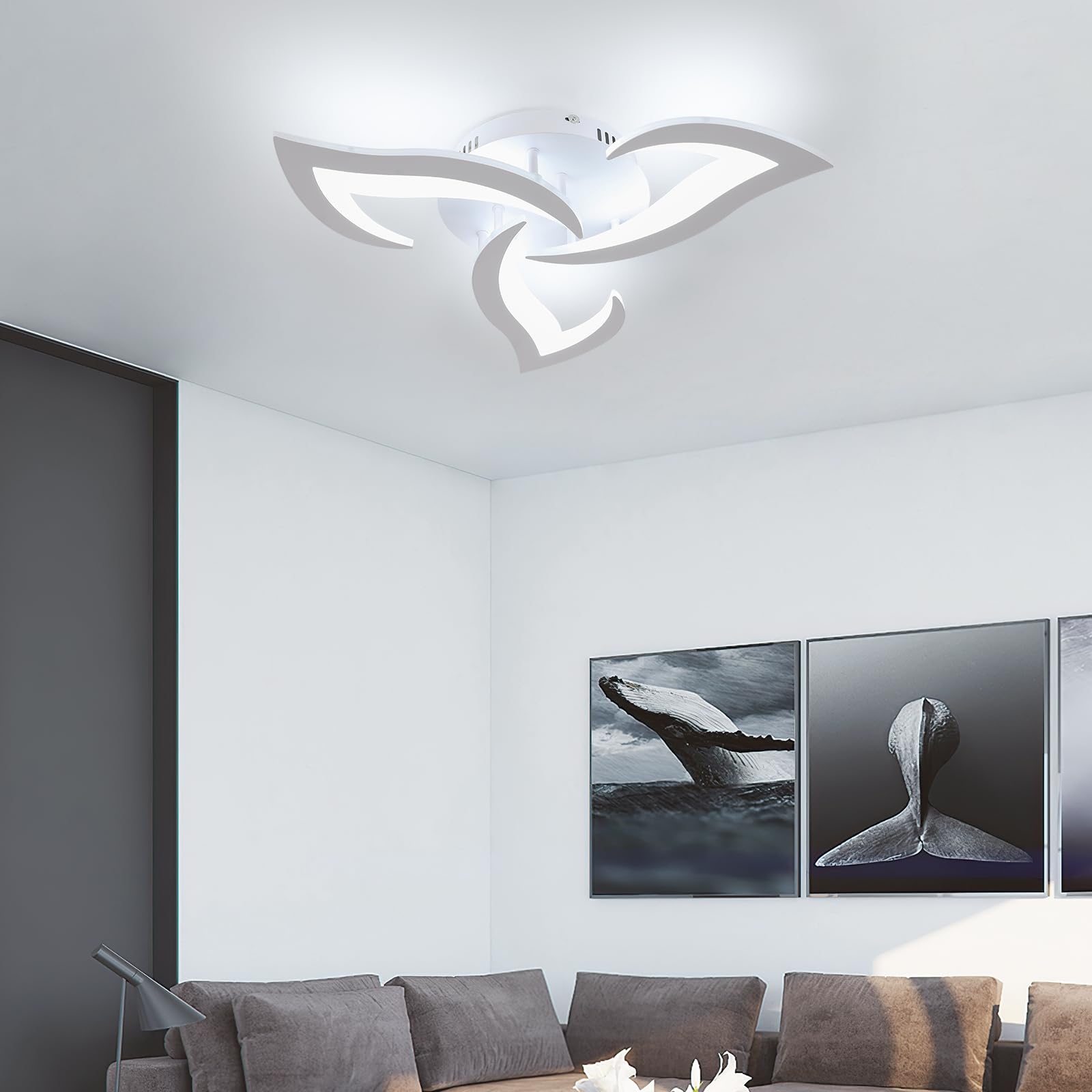 Dorlink Plafoniera LED Soffitto Dimmerabile con Telecomando/APP, 35W 3150LM Lampadario Led Camera da Letto, 3000K-6500K Lampadari LED Cucina Moderna, 3 Luci Plafoniera Fiore Bianco, 58CM