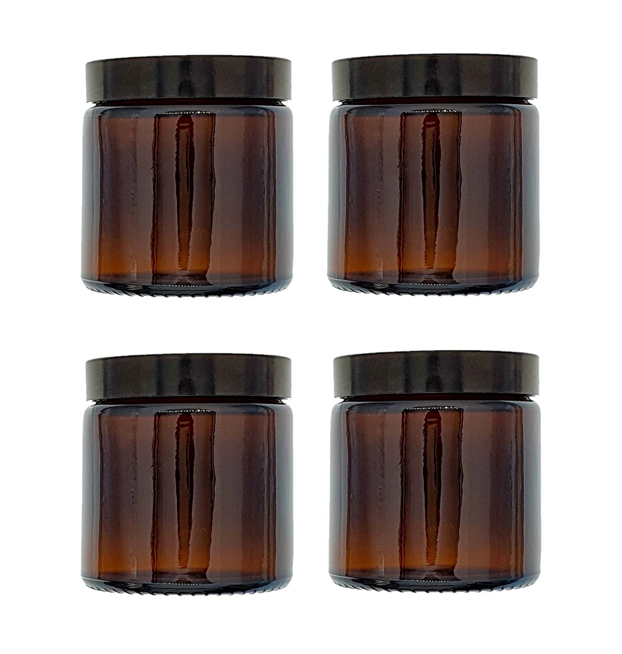 Avalon Cosmetic Packaging Brown 120Ml Amber Glass Cosmetic Jars With Black Lids - Pack Of 4. Empty Refillable Containers Suitable For Candles, Aromatherapy Blends/Creams, Herb Stash, Cosmetics Etc