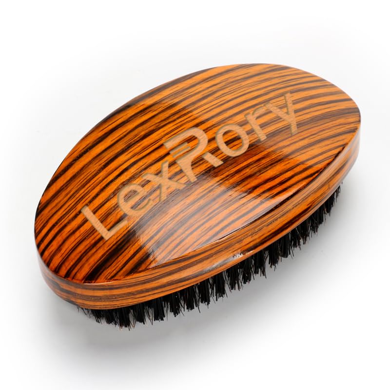 Curved Wave Brush for Men 360, Medium Hard Palm Hair Brushes with Boar Bristles for Black Hair Wavers to Creating 360 Waves (Stripes Yellow)