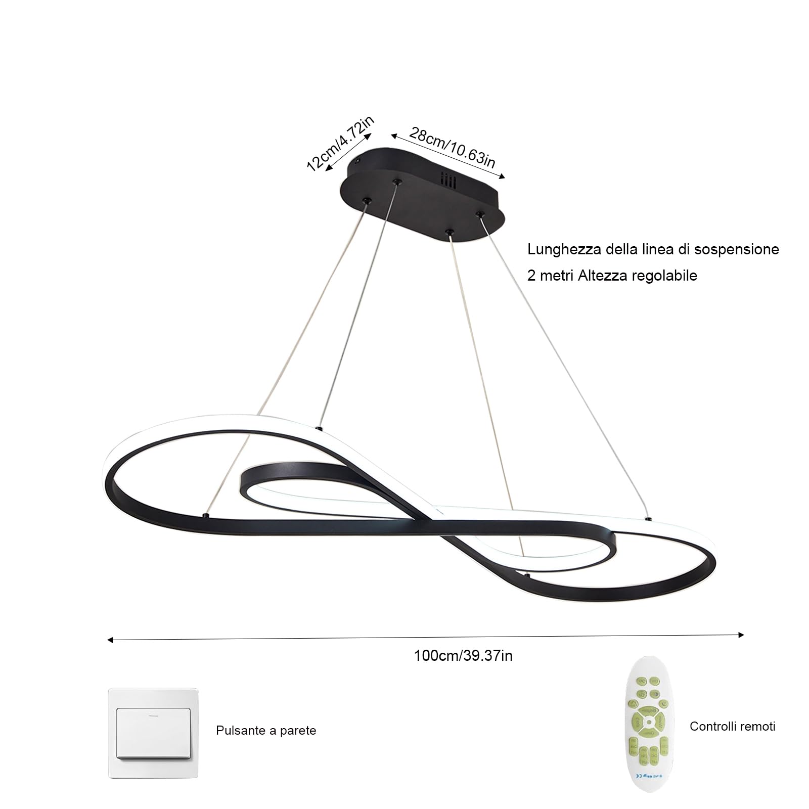 AHRHSM Lampadario Led Sospensione, Lampadario Moderno, 57W, Lampadario Sala da Pranzo, Dimmerabili, Regolabile in Altezza, per Sala Da Pranzo,Cucina (Nero)