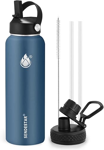 Miniatura 39 de SENDESTAR Botella de agua de boca ancha de acero inoxidable de 24 onzas, doble pared aislada al vacío, botella a prueba de fugas con tapa flexible