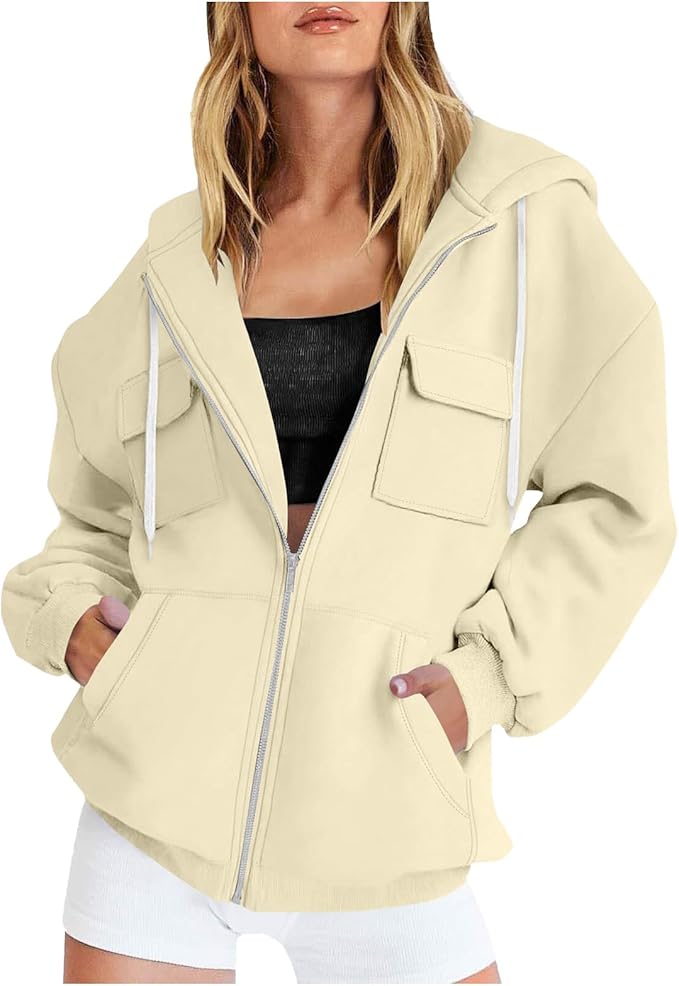 Zip Up Hoodie Women Oversized Sweatshirts Lightweight Hoodies Long Sleeve Fall Y2K Jacket with Pocket 2025 Winter Clothes