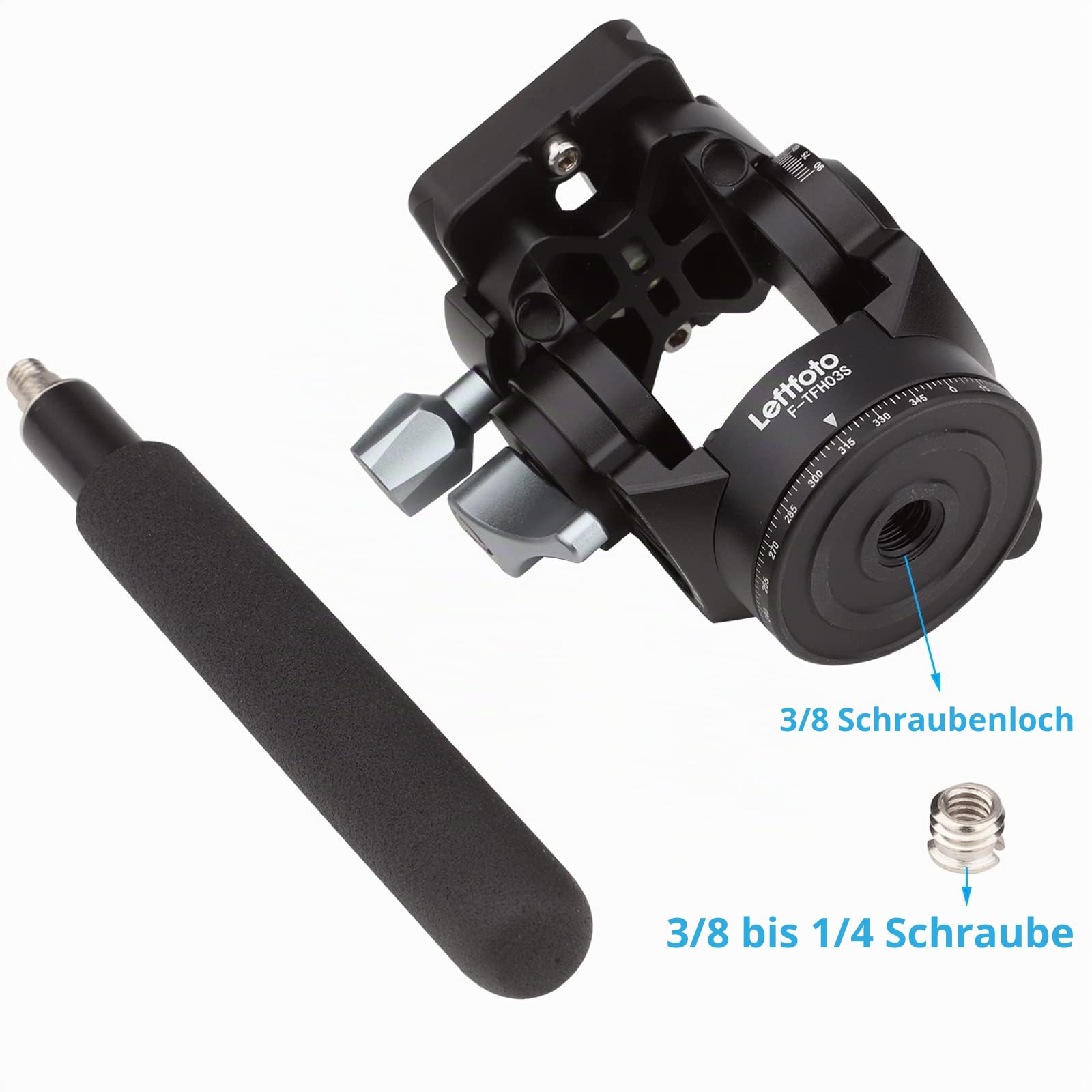 LEFTFOTO Panorama-Stativ, Flüssigkeitskopf, Stativ, Flüssigkeitskopf, kleine Schwenk-Kamerahalterung mit Arca Swiss Schnellwechselplatte und Griff für kompakte Videokameras und DSLR-Kameras