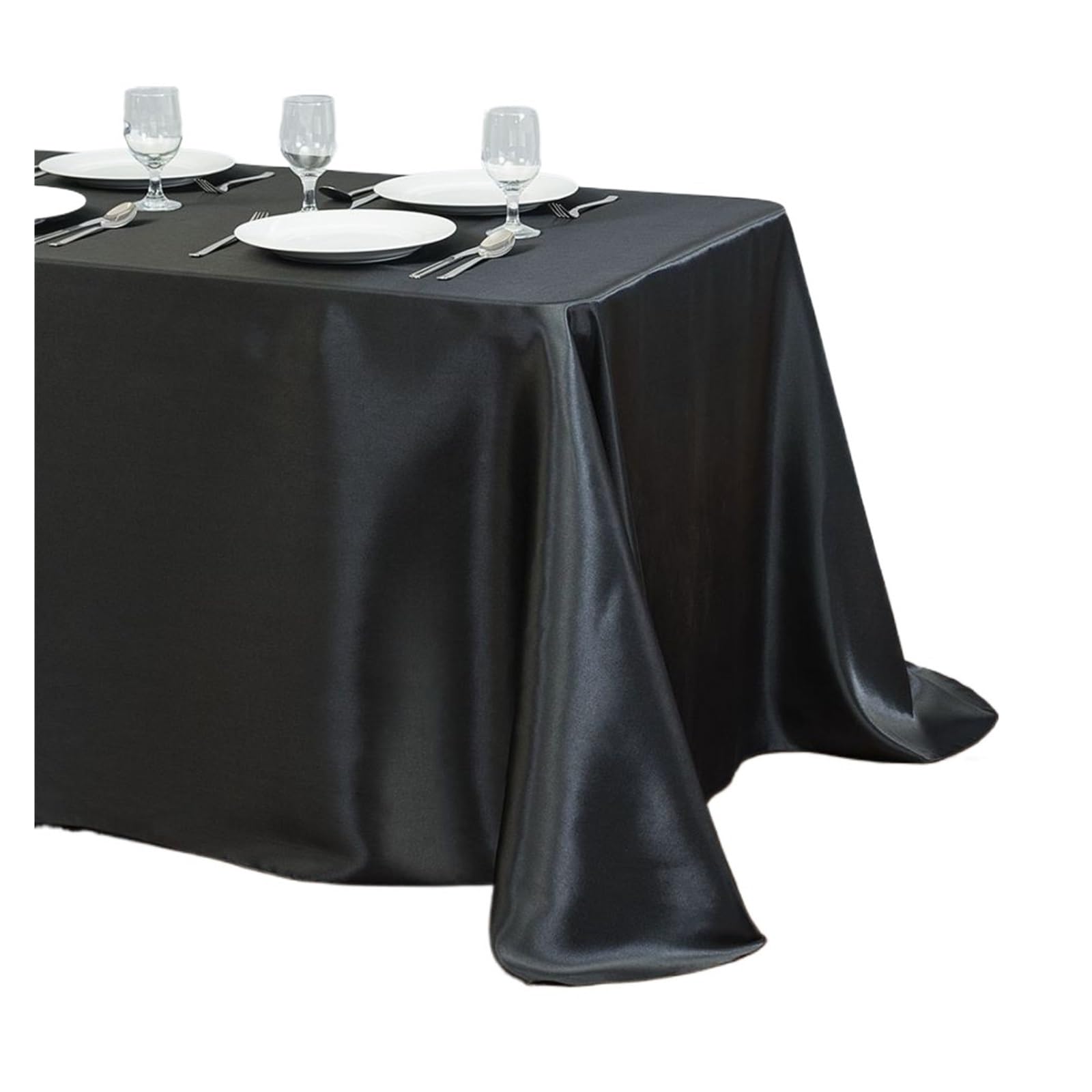 LOPJGGYF Wedding Tablecloth Rectangular Satin Table Cloth Black Overlay Cover Champagne Party Dinner Banquet Decoration for Wedding Banquet Party Events(Black,145X180cm)