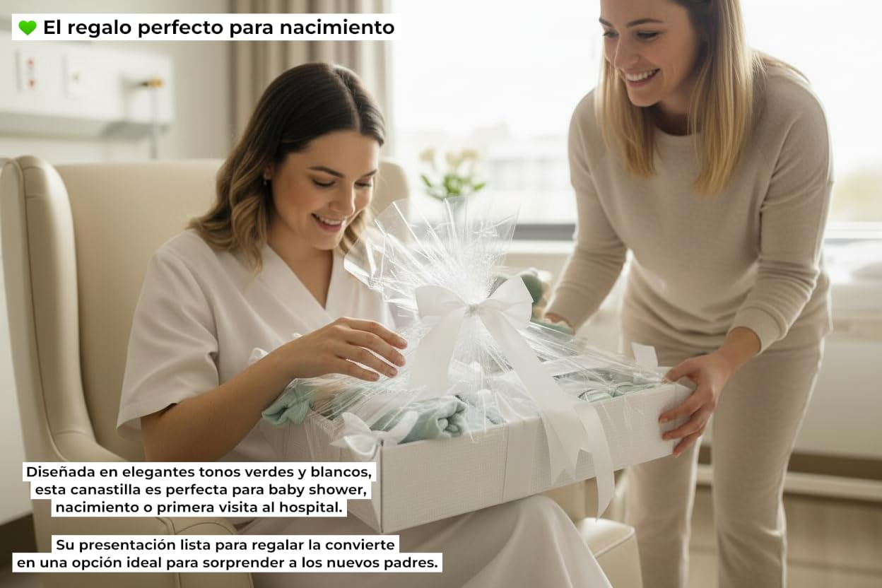Danielstore - Canastilla Bebé Personalizada | Manta y Dou Dou con Nombre | | Set Primera Puesta Bebé | Pañal nombre bordado | Pack gasas | Cesta para Recién Nacidos| verde