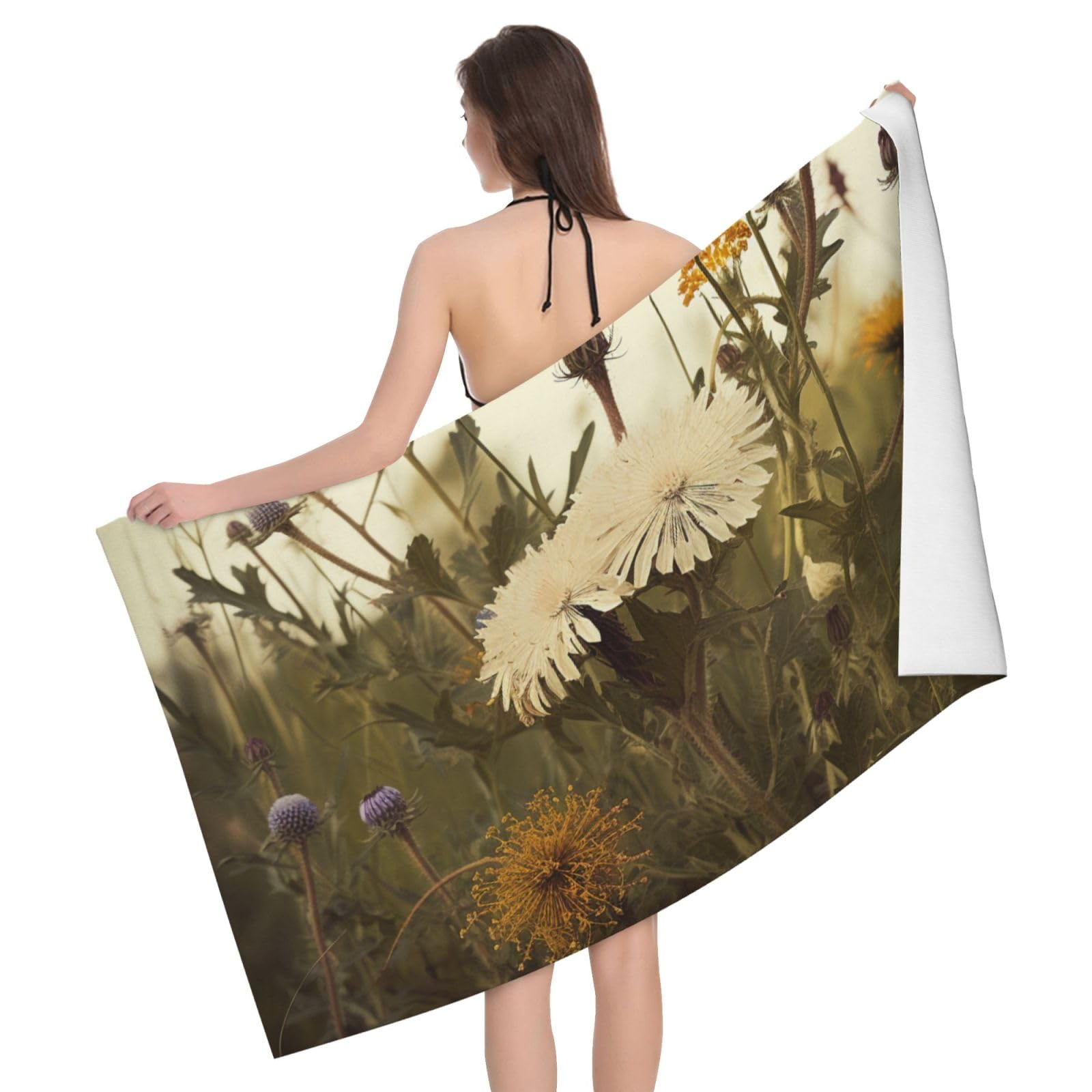 BWWHCCTI Wild Flowers Printed Microfiber Quick Dry Bath Towel, Soft Beach Towels for Travel,Camping,Gym,Beach,Swimming,Yoga, 130x80 CM