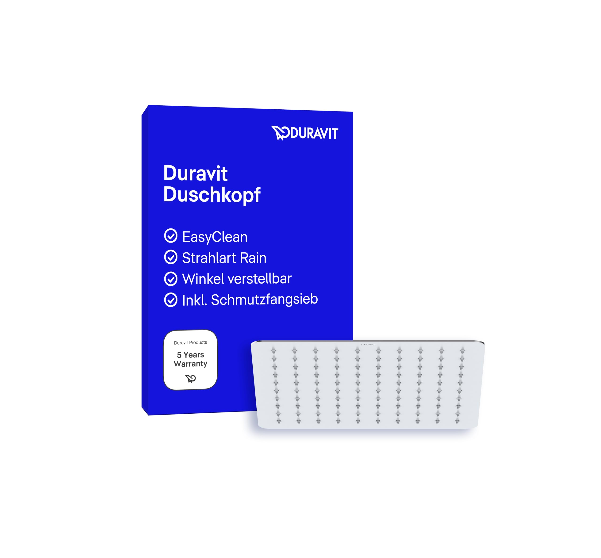 Duravit Universal Duschkopf aus Edelstahl, Duschbrause mit Strahlart Rain, Duscharmatur eckig (300 mm), Kopfbrause im Winkel verstellbar, Regendusche, Chrom