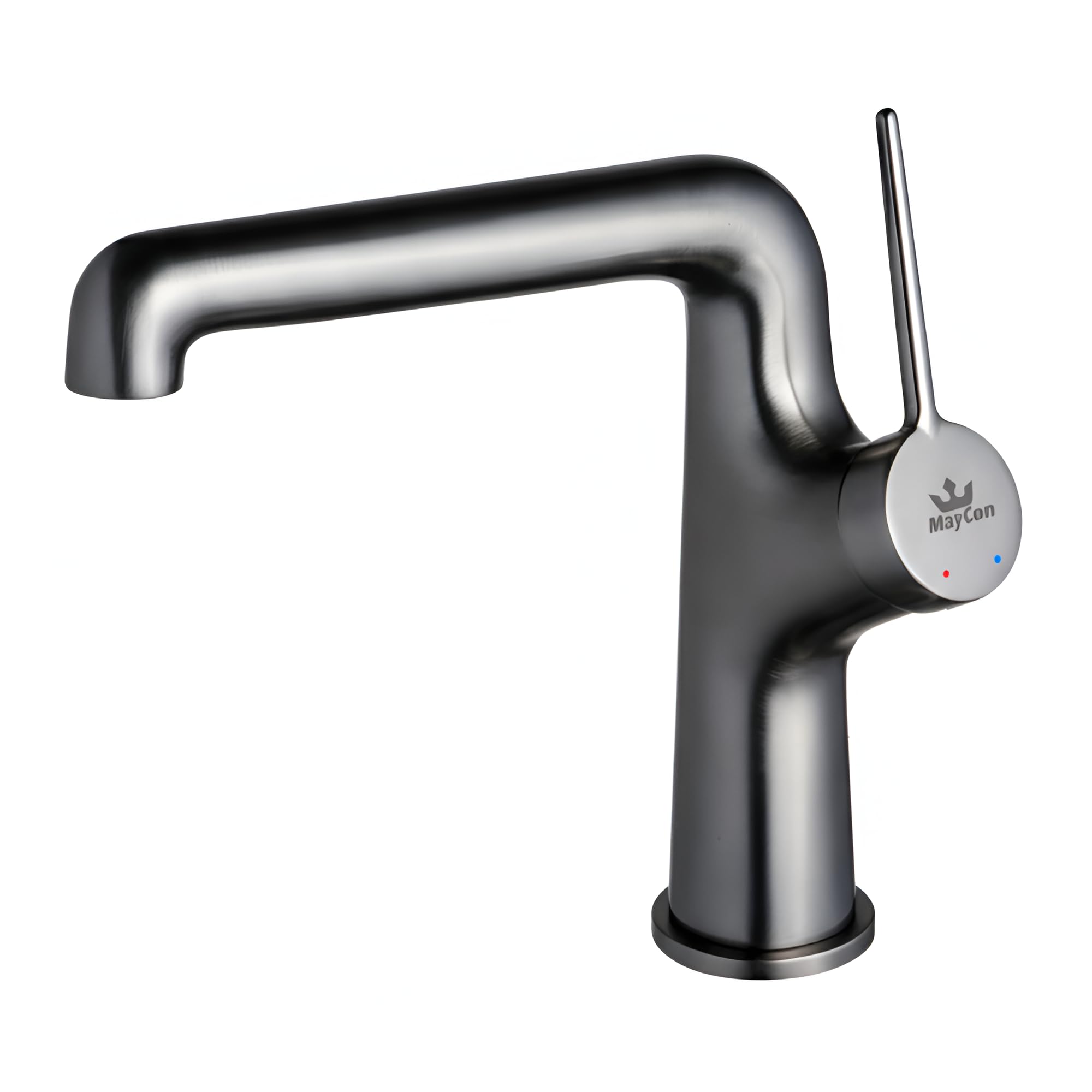 Mitigeur Salle De Bain | Robinet Pour Lavabo | Monotrou en Laiton Massif | Design Moderne Industriel | Finition Gunmetal | Brossé Gris Noir | Mitigeur Haut | Accessoires Inclus | ARVIS BS-307-G