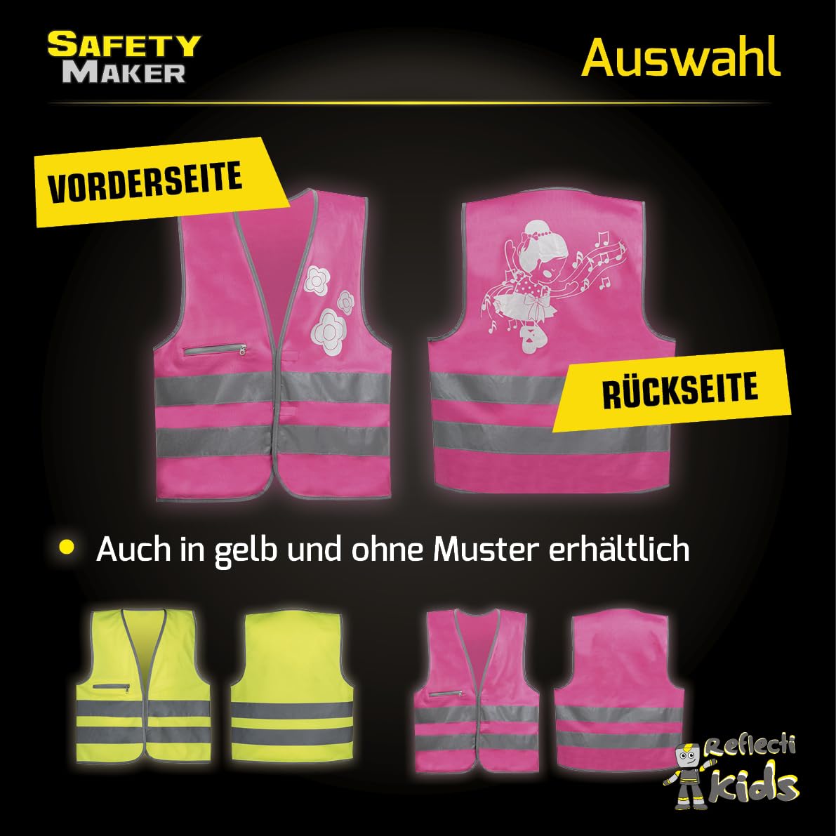 Safety Maker 44566 Gilet di sicurezza per bambini, gilet di sicurezza, gilet rifrangente, rifrangente per 3-6 anni, rosa