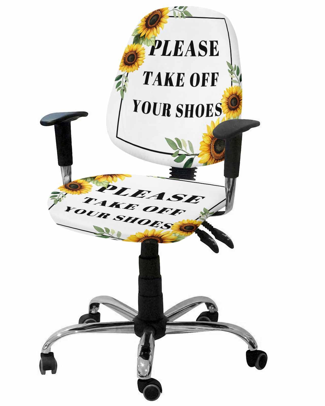 Sunflowers Letter 2 Pieces Computer Office Chair Covers Set,Stretchable Desk Rotating Chair Seat Cushion Slipcover Back Covers,Simple Summer Botanical Floral Beige Slipcover Back Cover Protector Cover