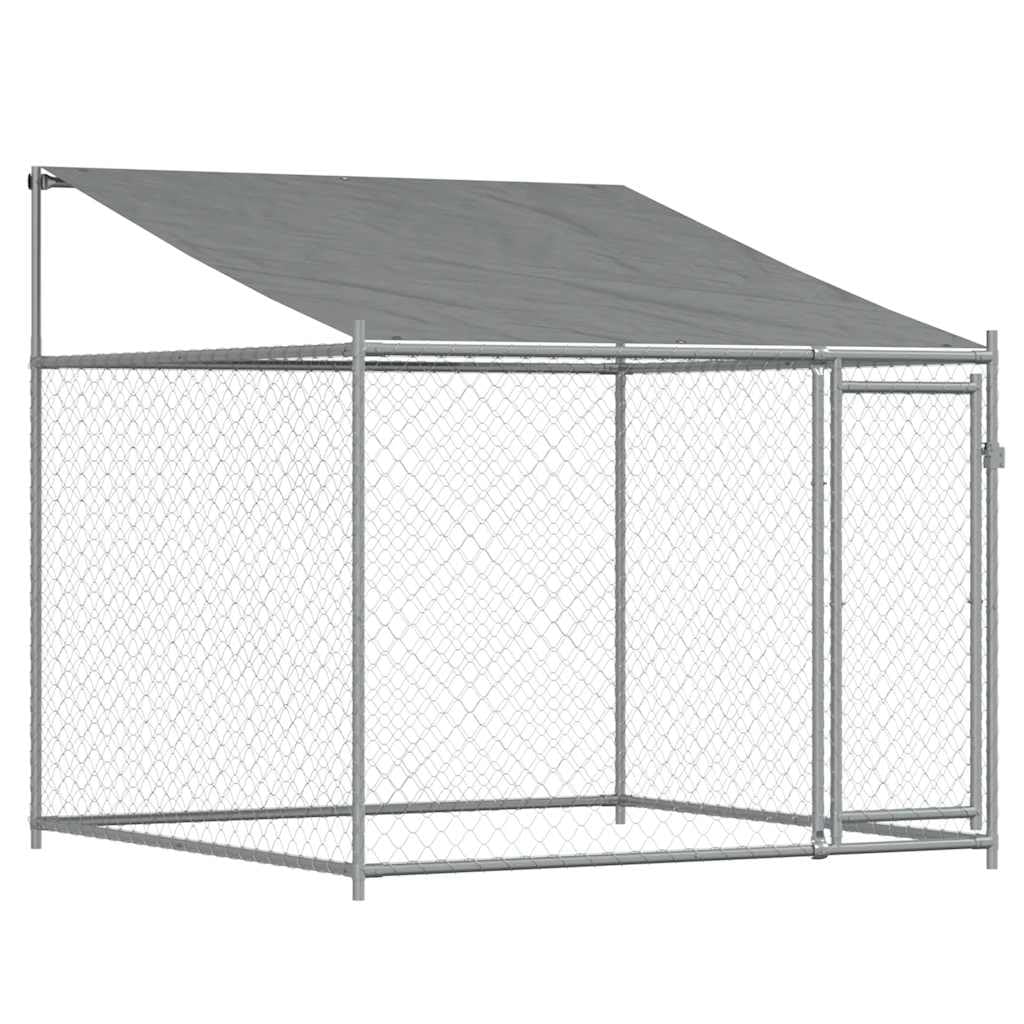 Perrera para perros con techo y puerta, gris, 4 x 2 x 2 m, acero galvanizado, caño para perros, recinto para cachorros, rejilla, cercado, jardín, exterior para protección segura y