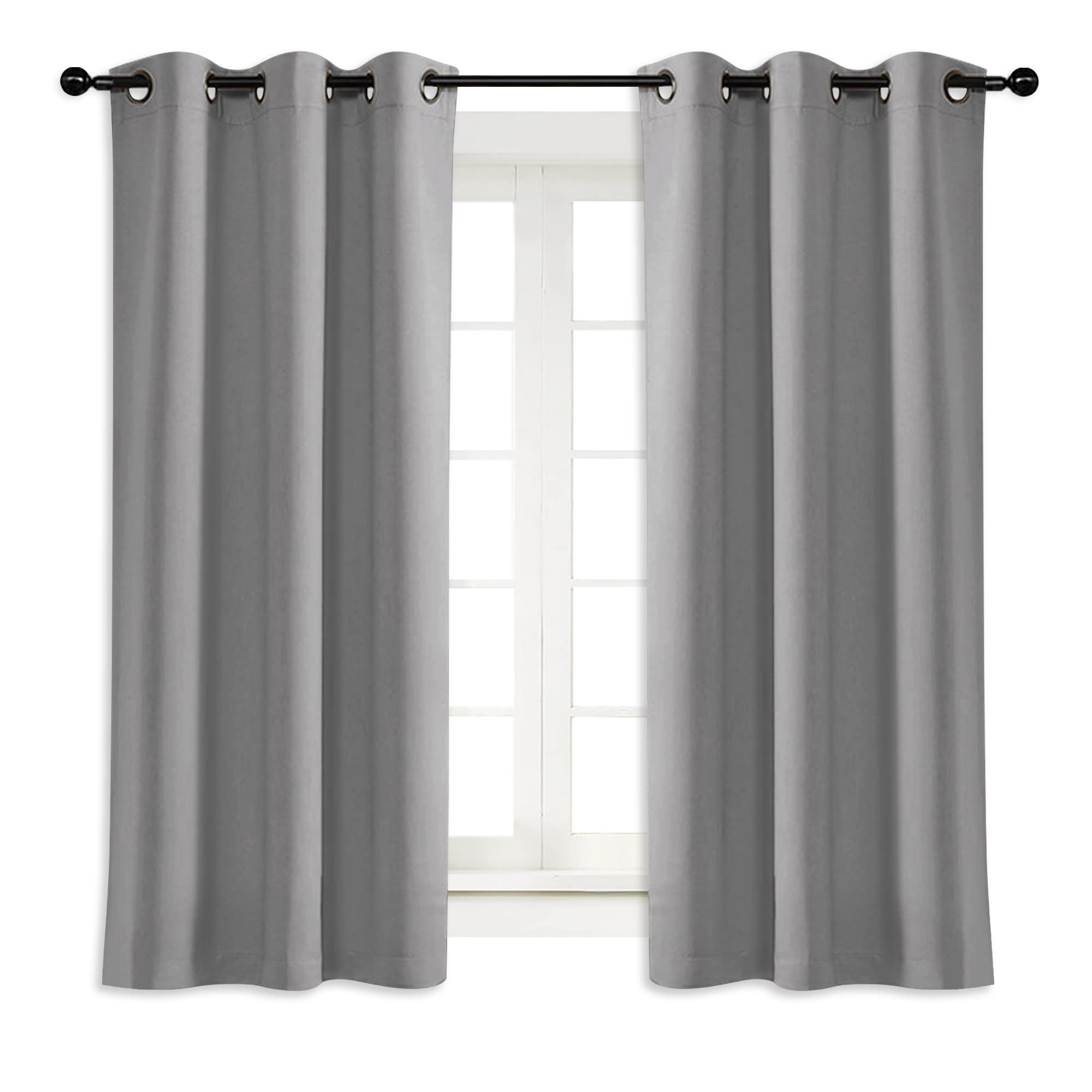 NICETOWN Blackout Curtain Blind for Bedroom, Single Panel, W34 x L63 inches, Silver Grey, Thermal Insulated Grommet Blackout Room Darkening Drape/
