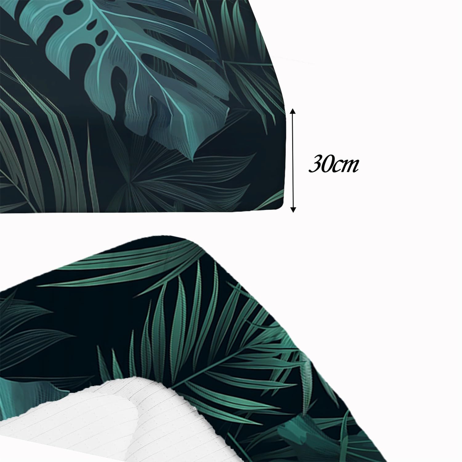 Lenzuolo con angoli con foglie tropicali, facile da pulire, in morbida microfibra spazzolata, 160 x 200 + 30 cm, lavabile in lavatrice, 30 cm, con angoli profondi.