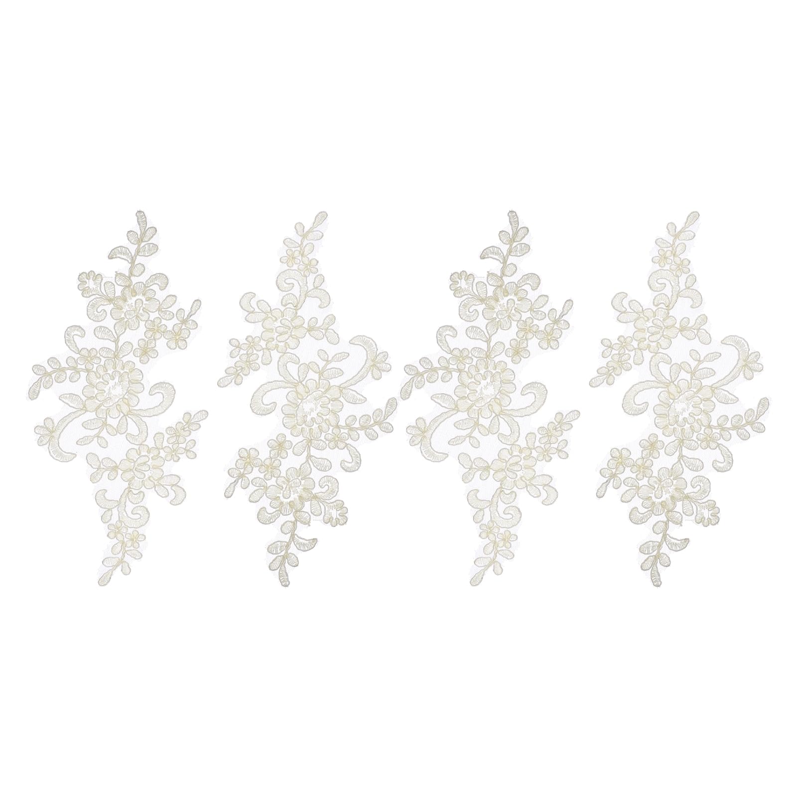 sourcing map 4 Pcs Flower Lace Appliques 3D Embroidery Lace Patch Sewing Addition Embellishments for Wedding Bridal Dress Clothes DIY Crafts Accessories Decoration, Light Gold (23cm)