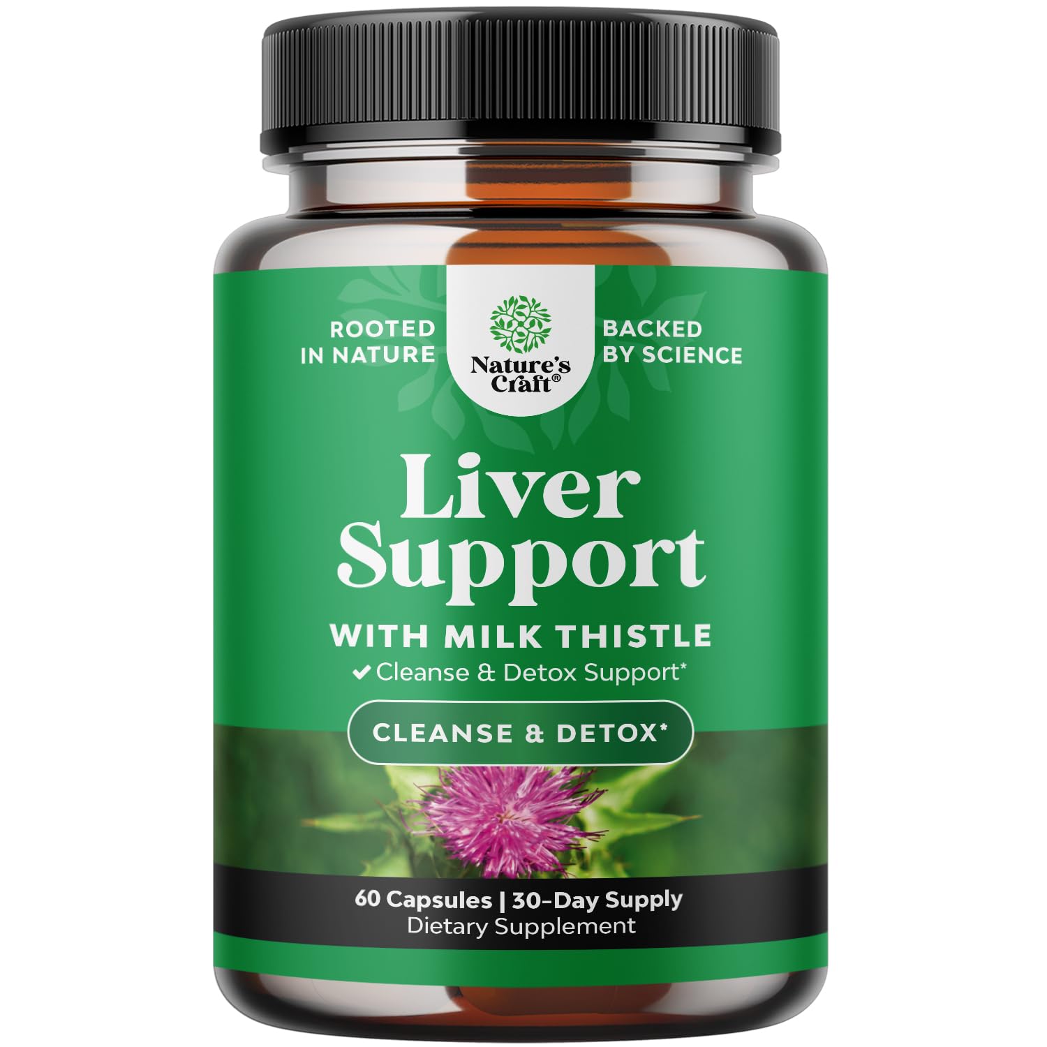 Milk Thistle Liver Support Supplement - Herbal Liver Supplement with Silymarin Milk Thistle Extract Dandelion Root Artichoke Extract Choline Bitartrate Berberine and Chicory Root for Cleanse