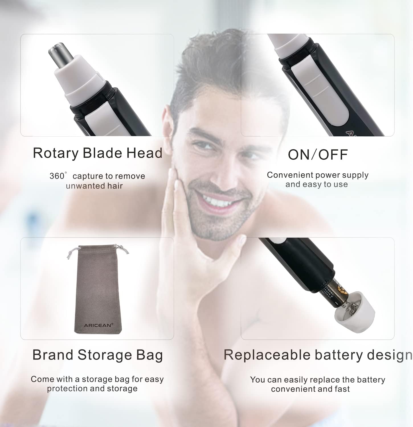 Nose Hair Trimmer, Painless Ear and Nose Hair Trimmer Clipper Facial Hair Trimmer for Men Easy Cleansing