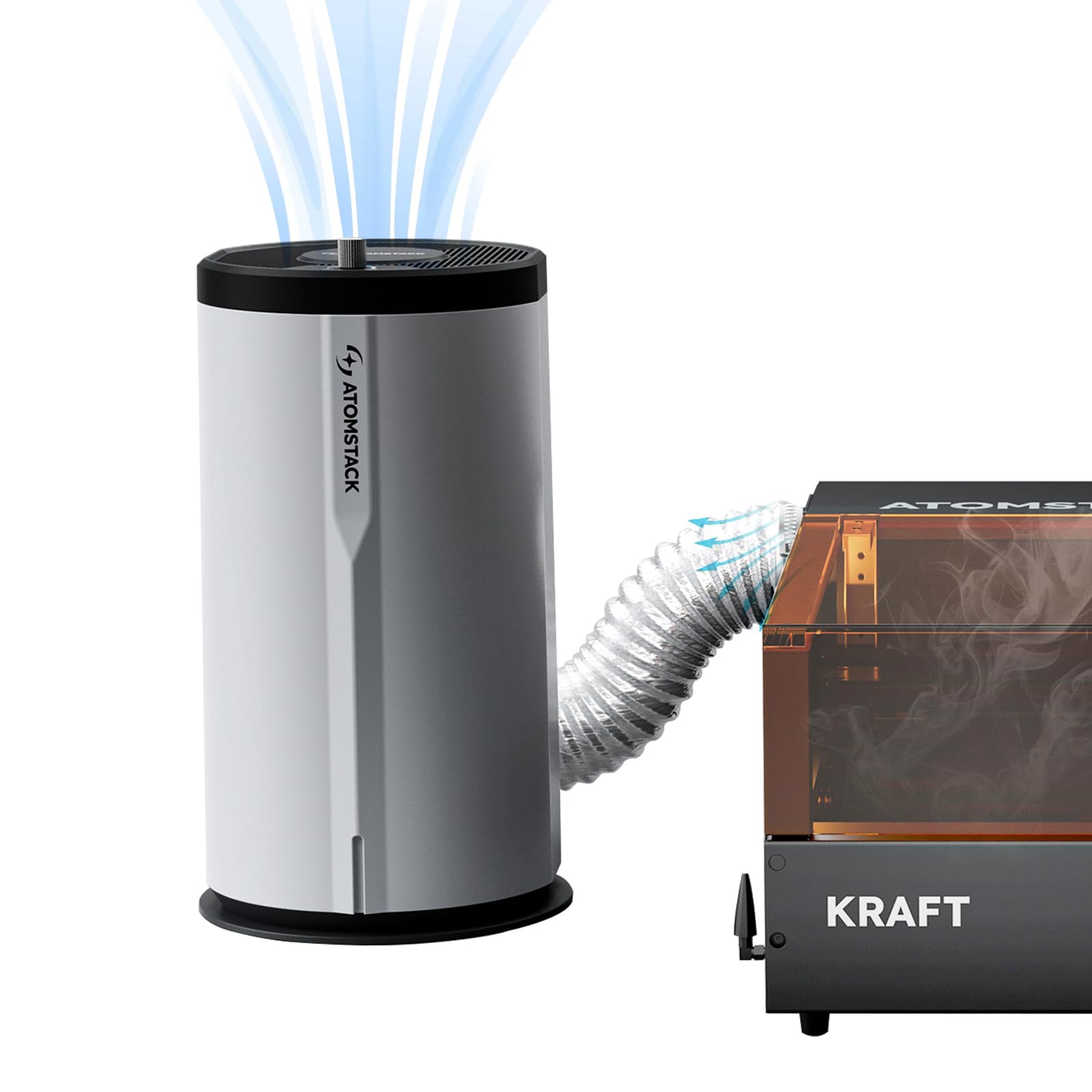 ATOMSTACK D3 Purificatore d'aria per incisori laser, efficienza di filtrazione del 99,9%, sistema di filtraggio a 5 strati, estrazione dei fumi per macchine per incisione e taglio