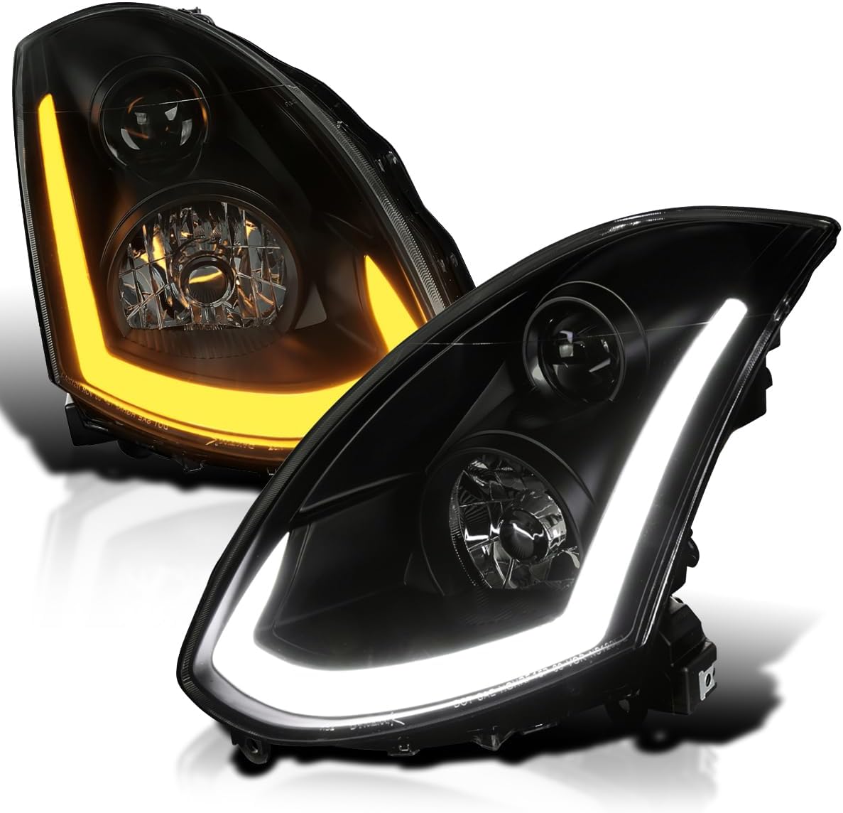 SPEC-D TUNING Black Smoke Projector Headlights w/Sequential LED Strip Compatible with 2003-2007 Infiniti G35 Coupe, Left + Right Pair Headlamps Assembly