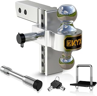 Adjustable Trailer Hitch, 6 Inch Drop Hitch Ball Mount (Fits 2-Inch Receiver), 2 Solid Ball Hitch 2" & 2-5/16", Heavy Duty Aluminum Tow Hitch for Trucks(12,500 LBS GTW)-2 Anti-Theft Locking Hitch Pins
