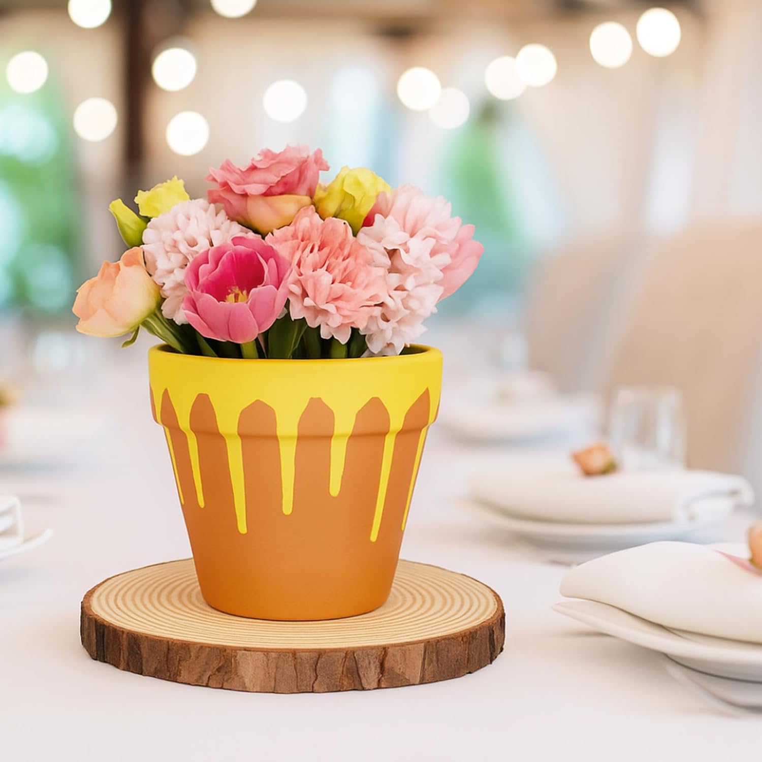 Yungyan 6 Pcs Wood Slices for Centerpieces and 6 Pcs Honey Pots, 6.3-6.7 Inch Natural Wooden Table Rounds Crafts 4 Inch Mini Honey Jars for Baby Showers Honeybee Themed Party Weddings Birthday