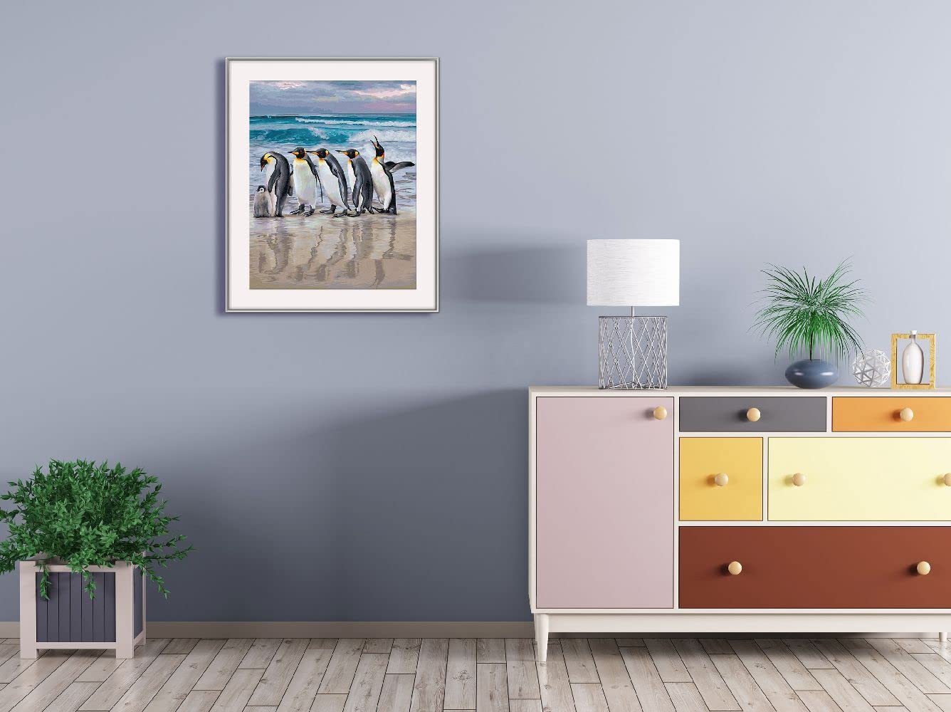Schipper 609130887 Malowanie według numerów – pingwiny cesarskie – obrazy dla dorosłych, łącznie z pędzlem i farbami akrylowymi, 40 x 50 cm