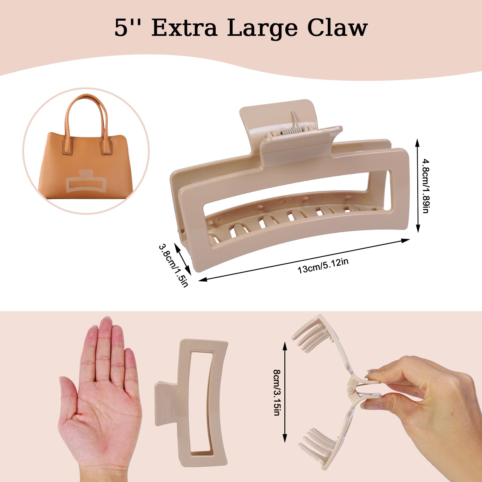 5-Inch Large Hair Claw Clips for Thick Hair, Non-Slip Strong Hold, 4-Pack Resin 5.1 Inch Large Hair Claw Clips 4 Pack - Strong Hold Non-slip  main image 4