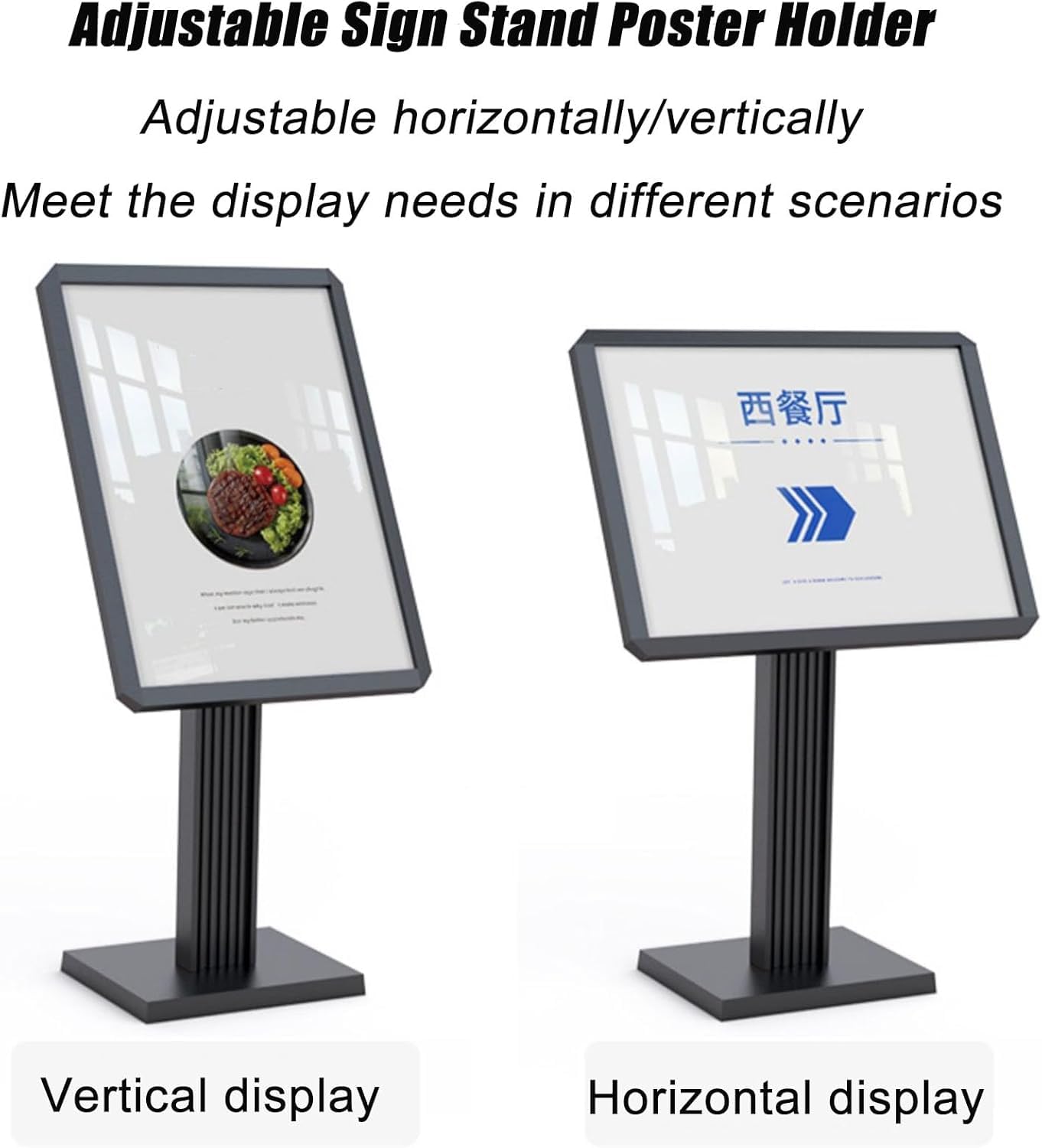 Soporte metálico para letreros, Expositor de Suelo Resistente, Soporte para Carteles Ajustable en Vertical y Horizontal para anuncios y avisos. (50x70cm)