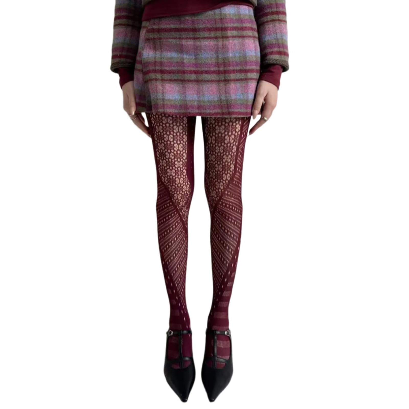 JOERBABU Stockings, Winter Autumn Women's Irregular Geometric Patterned Fishnet Pantyhose High Elastic Sheer Mesh Tights Stockings Hosiery