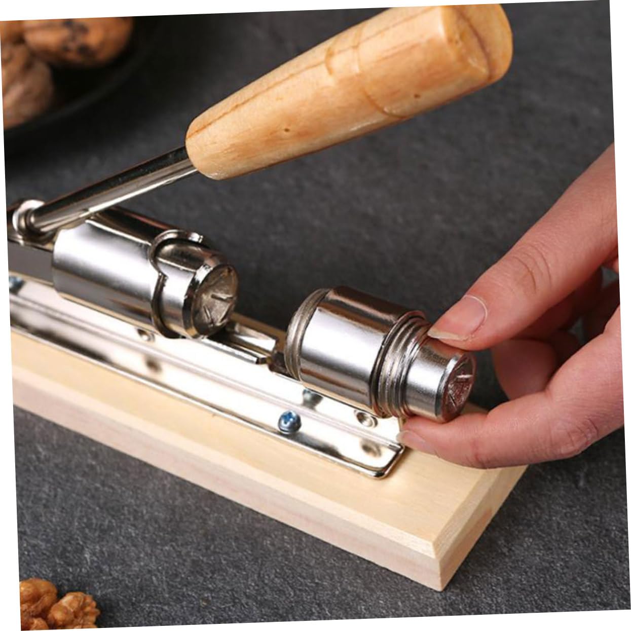 Alipis Casse-Noix Mécanique en Acier Inoxydable et Bois, 1 Pièce