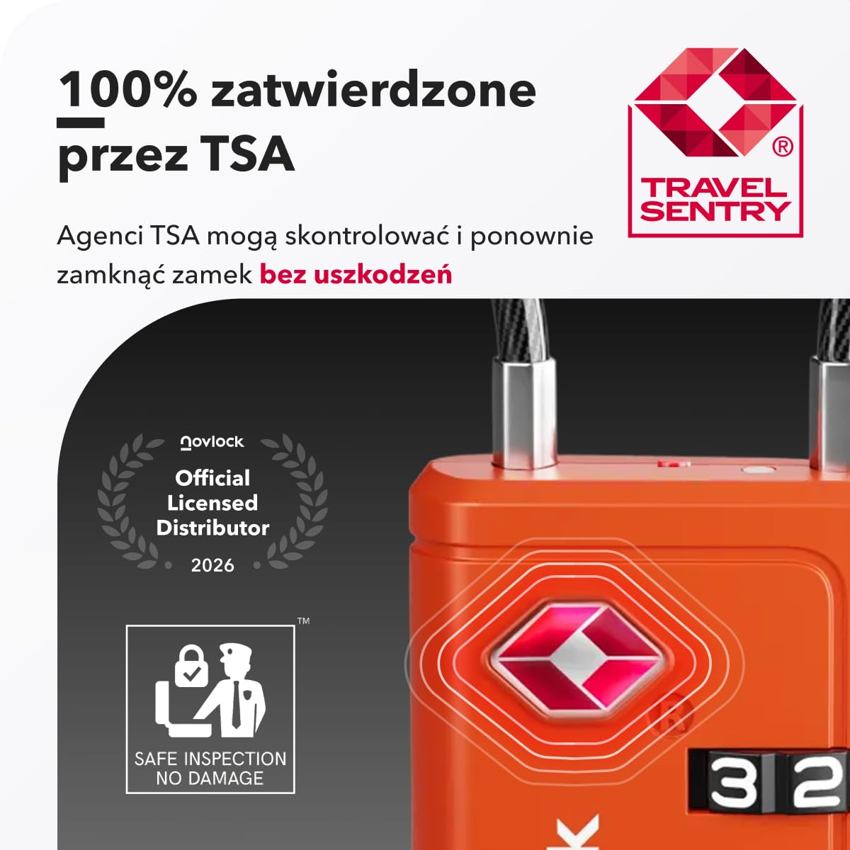 Kłódki TSA ze Wskaźnikiem Otwarcia – 4-cyfrowe Szyfrowe Zamki do Walizek, Plecaków, Bagażu i Szafek – Zamki Podróżne z Elastyczną Stalową Linką, Zestaw 2 Pomarańczowe